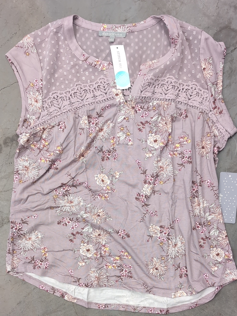 Daniel Rainn Taravel Crochet Knit Top Dusty Mauve- L